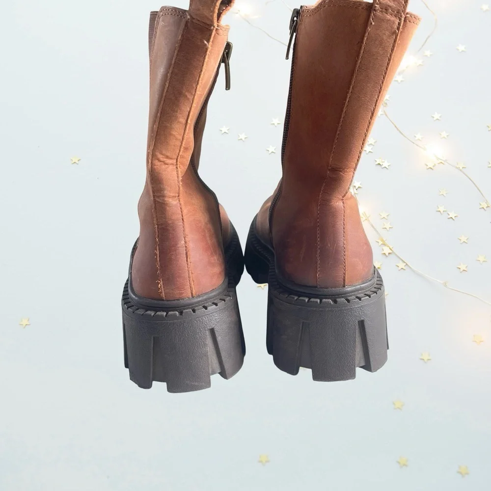 Steve Madden Chunky Brown Leather Ankle Boots size 5M - Picture 6 of 7